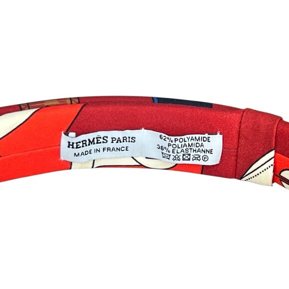 HERMES Headband Made in France One Size Fits All Hairband Wine Red White Navy main image 10